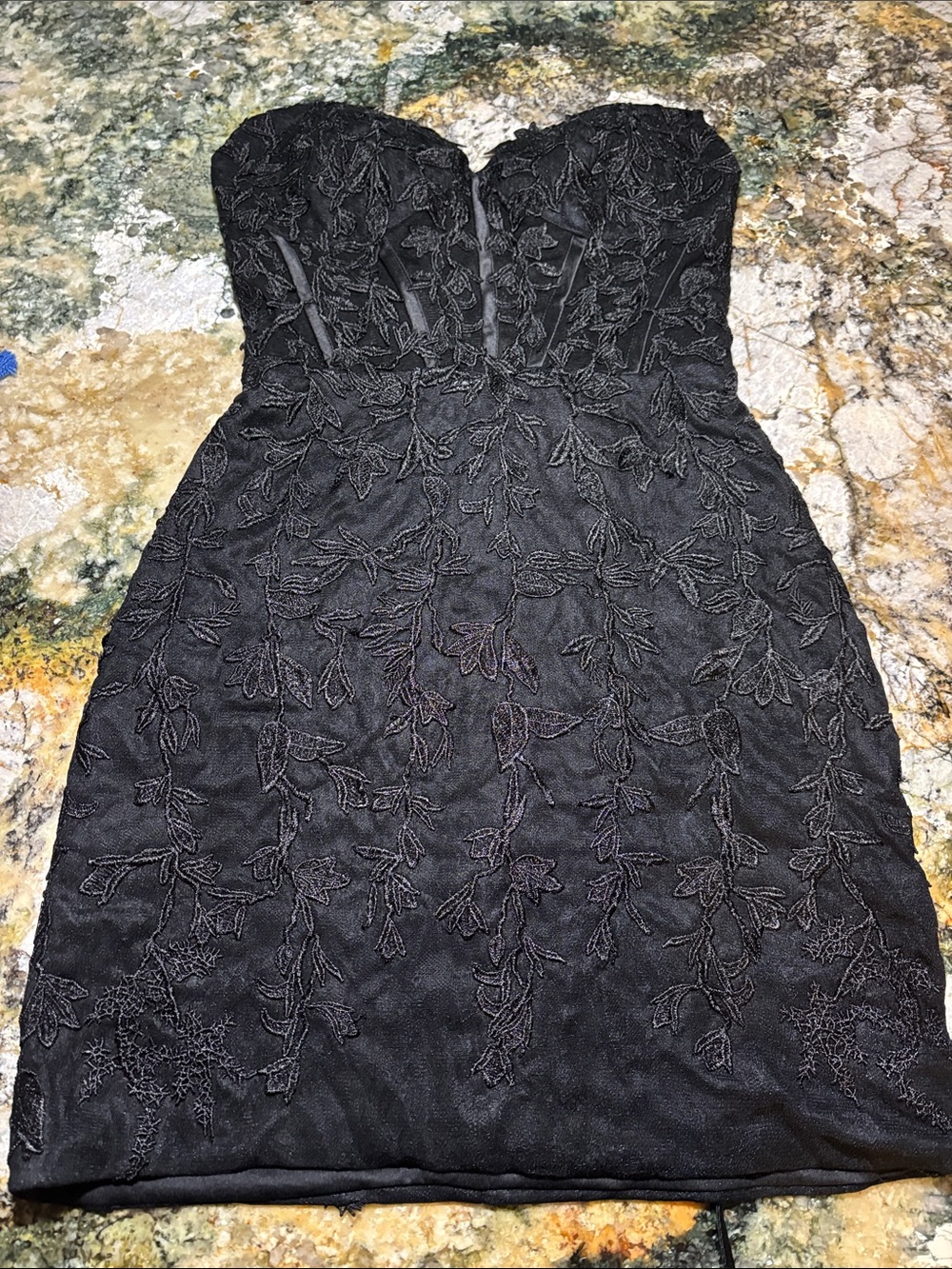 Strapless Black Lace Sheath Dress